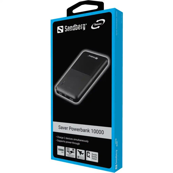 Sandberg Powerbank 10000, 10,000mAh, 2 x USB-A, 5 Year Warranty physical SANDBERG New 320-34 MemoX