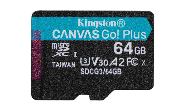 Kingston 64GB Canvas Go Plus Micro SD Card (SDXC) UHS-I U3 V30 A2 + Adapter - 170MB/s physical KIngston New SDCG3/64GB MemoX