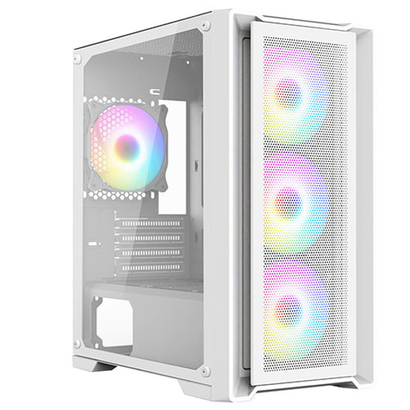 CiT Vento Gaming Case w/ Glass Side, Micro ATX, Mesh Front, 4 ARGB Fans, ARGB Hub, LED Button, 280mm Radiator & 320mm GPU Support, White