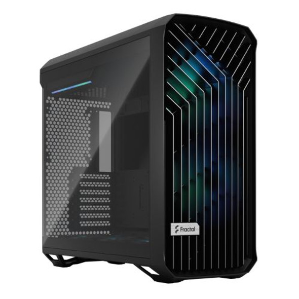 Fractal Design Torrent (RGB Light TG) Gaming Case w/ Light Tint Glass Windows, E-ATX, 5 ARGB Fans, Fan Hub, RGB Strip on PSU Shroud, Front Grille, USB-C