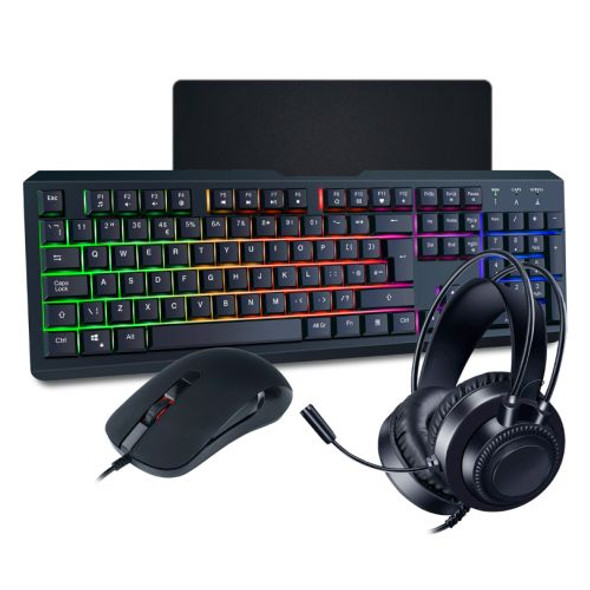 CiT Rainbow 4-in-1 Gaming Kit - Backlit RGB Keyboard, 2400 DPI RGB Mouse, 40mm Driver Headset, Mouse Mat