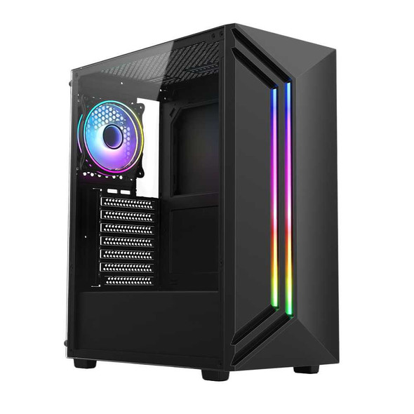 Vida Apollo Black ARGB Gaming Case w/ Glass Window, ATX, Rear ARGB Fan, Front LED Strips physical VIDA New APOLLO-BLK MemoX