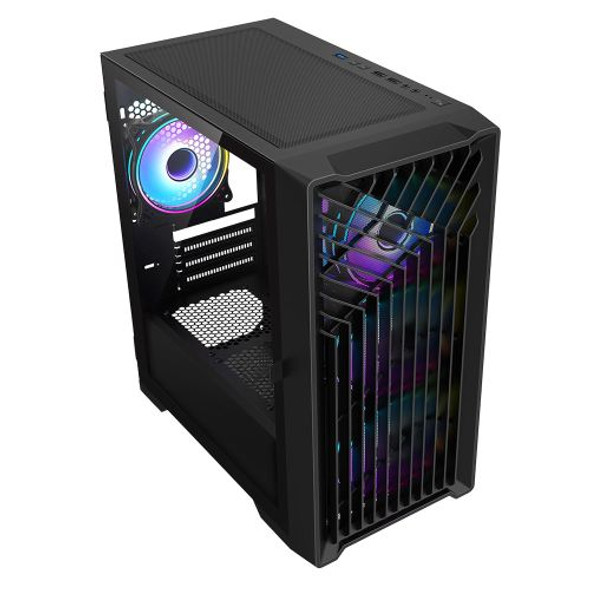 Vida Cyclone Black ARGB Gaming Case w/ Glass Window, Micro ATX, 4x ARGB Fans, Grill/Mesh Front