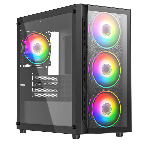 Vida Lucid Black ARGB Gaming Case w/ Glass Front & Side, Micro ATX, 4x ARGB Infinity Fans physical VIDA New LUCID-BLK MemoX