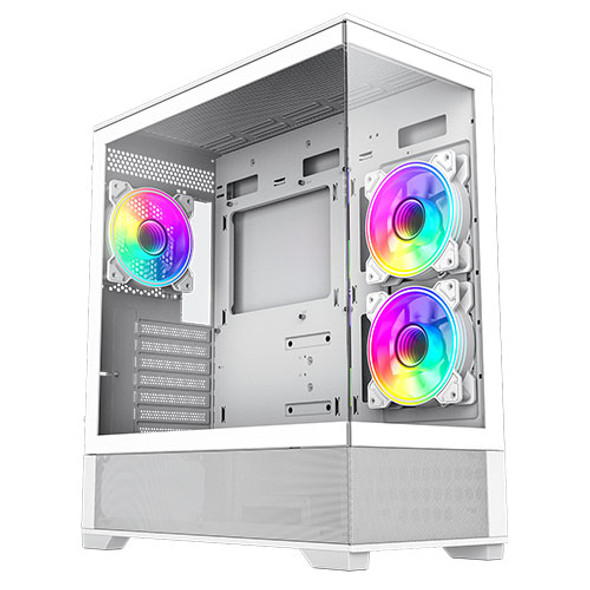 GameMax Vista ATX Gaming Case w/ Glass Side & Front, Mesh Panelling, 3x Infinity ARGB Fans, ARGB PWM Fan Hub, White