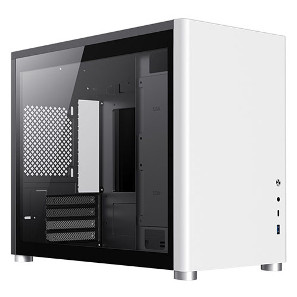 GameMax Spark White Gaming Cube Case w/ 2x Glass Windows, Micro ATX, Vertical Airflow, No Fans inc., USB-C, 400mm GPU Support