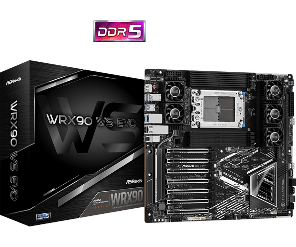 Asrock WRX90 WS EVO, Workstation, AMD WRX90, sTR5, EEB, 8 DDR5 ECC, Dual 10G LAN, SlimSAS, MCIO, 7x PCIe5 x16, 2x M.2 physical ASROCK New WRX90 WS EVO MemoX