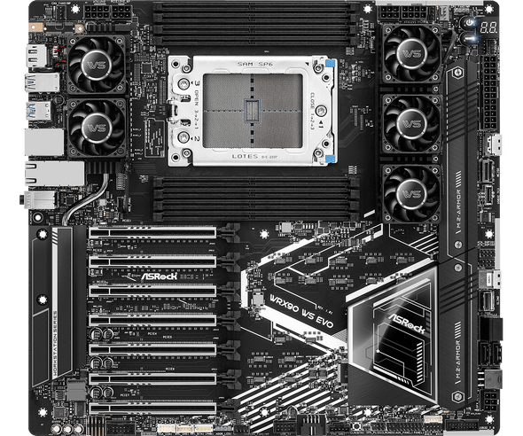 Asrock WRX90 WS EVO, Workstation, AMD WRX90, sTR5, EEB, 8 DDR5 ECC, Dual 10G LAN, SlimSAS, MCIO, 7x PCIe5 x16, 2x M.2 physical ASROCK New WRX90 WS EVO MemoX