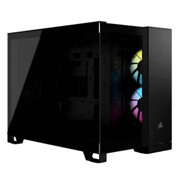 Corsair 2500X RGB Dual Chamber Gaming Case w/ Glass Side & Front, Micro ATX, 2x RGB Fans, Mesh Panels, USB-C, Asus BTF Compatible, Black