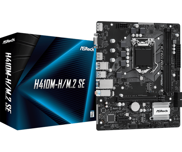 Asrock H410M-H/M.2 SE, Intel H370, 1200, Micro ATX, 2 DDR4, VGA, HDMI, DP, GB LAN, 1x M.2 physical ASROCK New H410M-H/M.2 SE MemoX