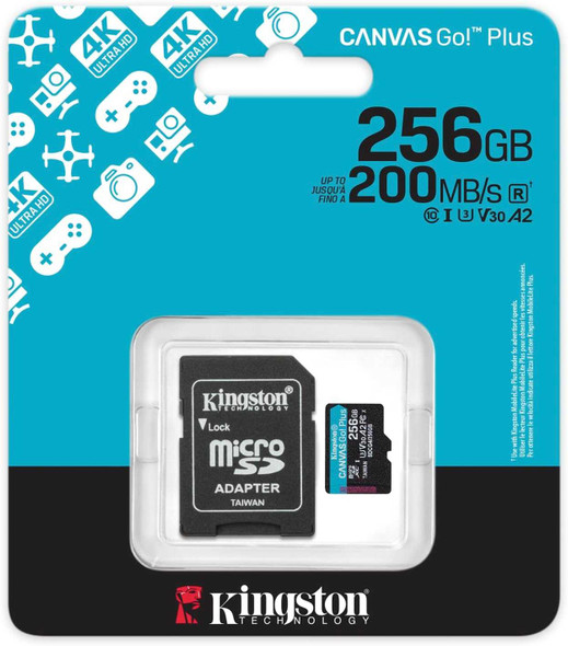 Kingston 256GB Canvas Go! Plus Gen4 MicroSDXC Card with SD Adapter, UHS-I Class 10, U3, A2 App Performance, 200MB/s physical Kingston New SDCG4/256GB MemoX