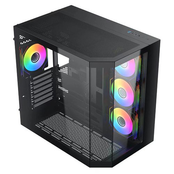 Vida Edge Black ARGB Gaming Cube Case w/ Glass Side, Front & Corner, ATX, 4x ARGB PWM Fans, 6-Port Fan Hub & Remote Control, Asus BTF Compatible