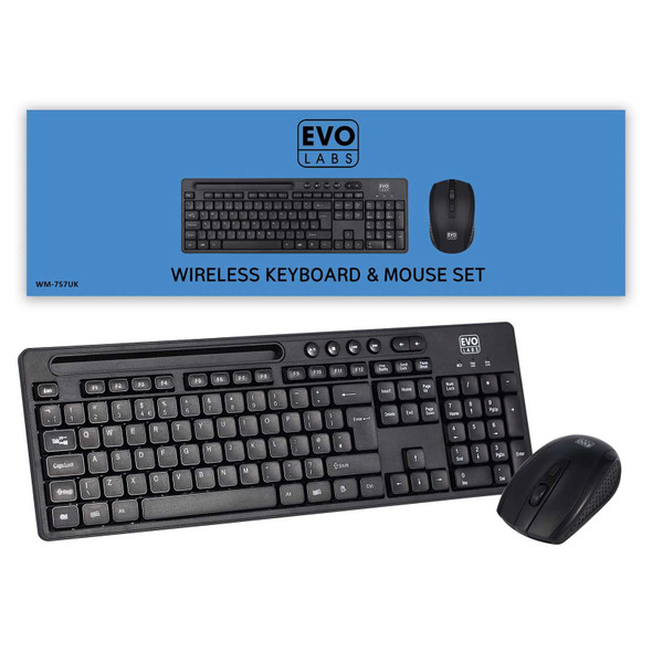 EVO Labs WM-757UK Wireless Keyboard & Mouse Combo – UK Layout with Tablet Stand physical EVO LABS New WM-757UK MemoX