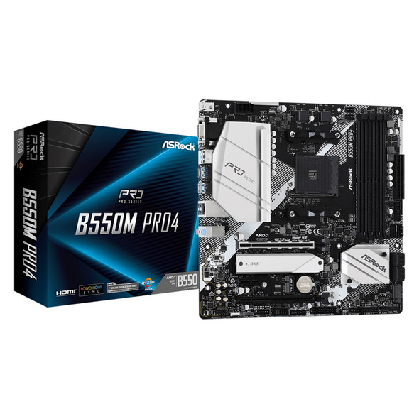 ASRock B550M Pro4 AM4 Micro-ATX Motherboard – DDR4, Dual M.2 & PCIe 4.0