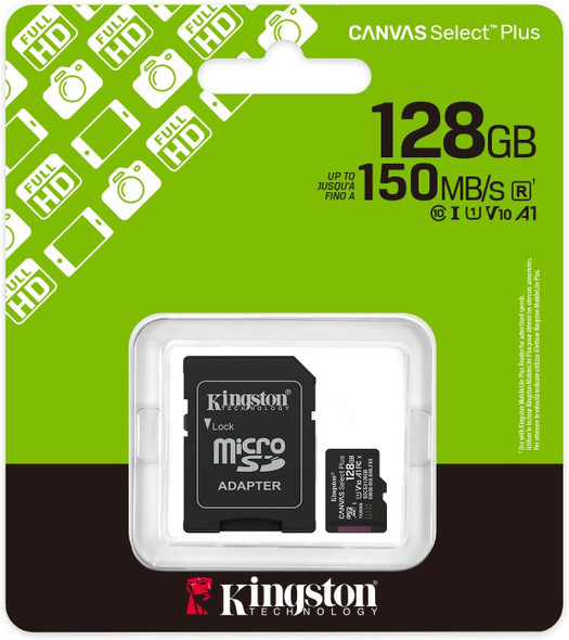 Kingston Canvas Select 128GB Micro SD UHS-I Flash Card with Adapter