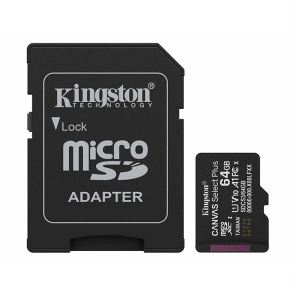 Kingston Canvas Select Plus SDCS3/64GB 64GB Micro SD UHS-I (U1) Flash Card with Adapter physical Kingston New SDCS3/64GB MemoX