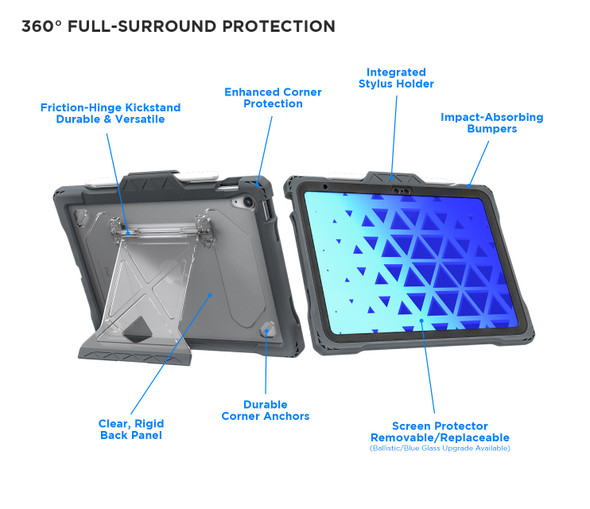 MAXCases Shield Extreme-X2 Rugged iPad 10/11 Case – FlexStand, Screen Protector & Stylus Holder