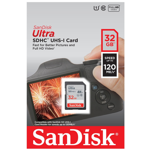SanDisk Ultra 32GB SDHC UHS-I Card – 120MB/s, U1, Class 10
