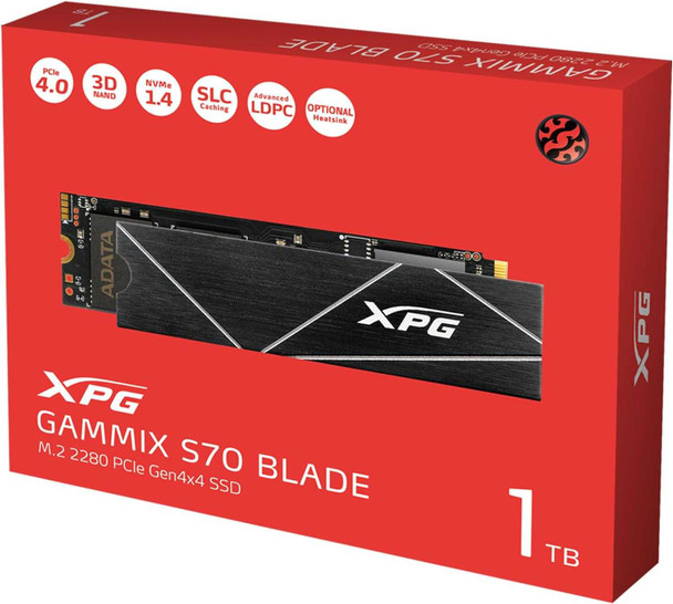 ADATA 1TB XPG GAMMIX S70 Blade M.2 NVMe SSD, M.2 2280, PCIe 4.0, 3D NAND, R/W 7400/5500 MB/s, 740K/740K IOPS, PS5 Compatible, No Heatsink physical ADATA New AGAMMIXS70B-1T-CS MemoX