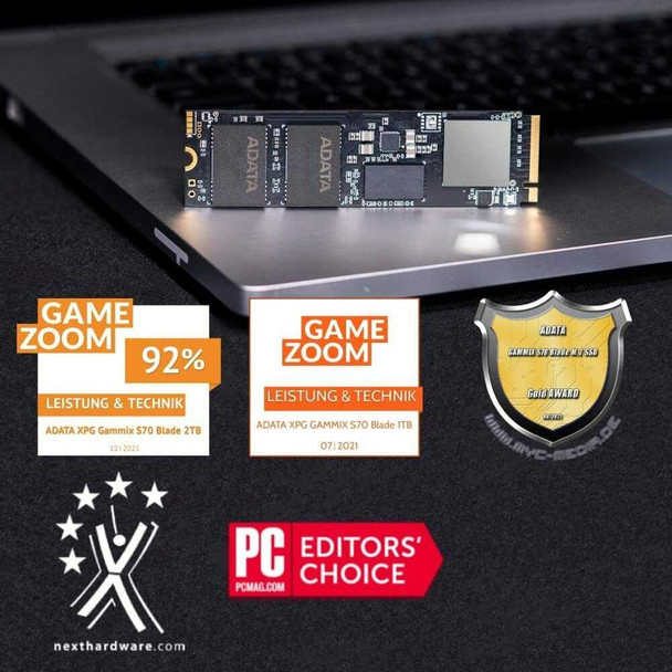 ADATA 1TB XPG GAMMIX S70 Blade M.2 NVMe SSD, M.2 2280, PCIe 4.0, 3D NAND, R/W 7400/5500 MB/s, 740K/740K IOPS, PS5 Compatible, No Heatsink physical ADATA New AGAMMIXS70B-1T-CS MemoX