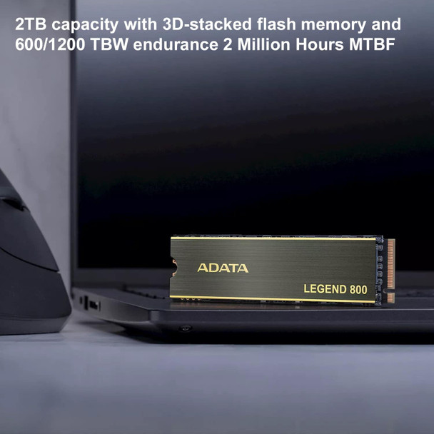 ADATA 2TB Legend 800 M.2 NVMe SSD, M.2 2280, PCIe Gen4, 3D NAND, R/W 3500/2800 MB/s, No Heatsink physical ADATA New ALEG-800-2000GCS MemoX