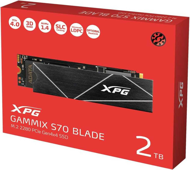 ADATA 2TB XPG GAMMIX S70 Blade M.2 NVMe SSD, M.2 2280, PCIe 4.0, 3D NAND, R/W 7400/6700 MB/s, 750K/750K IOPS, PS5 Compatible, No Heatsink physical ADATA New AGAMMIXS70B-2T-CS MemoX