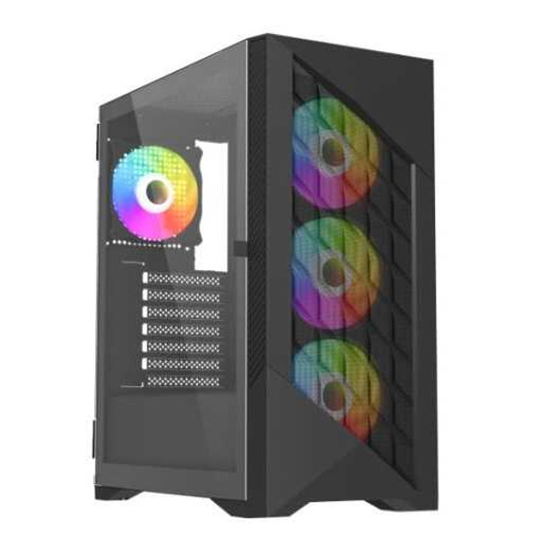 Vida Typhoon Black ARGB Gaming Case w/ Glass Window, ATX, Mesh Front, 4x ARGB Fans physical VIDA New TYPHOON-BLK MemoX