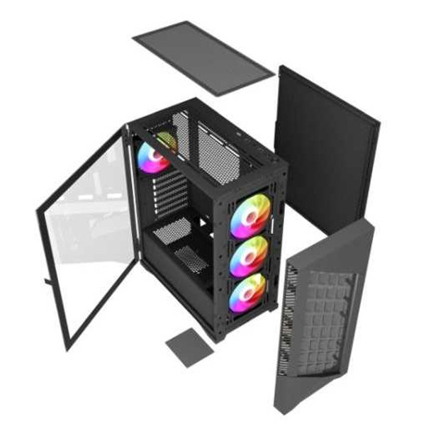 Vida Typhoon Black ARGB Gaming Case w/ Glass Window, ATX, Mesh Front, 4x ARGB Fans physical VIDA New TYPHOON-BLK MemoX