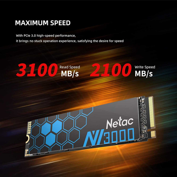 Netac 1TB NV3000 M.2 NVMe SSD, M.2 2280, PCIe3, 3D TLC NAND, R/W 3100/2100 MB/s, 200K/190K IOPS physical Netac New NT01NV3000-1T0-E4X MemoX