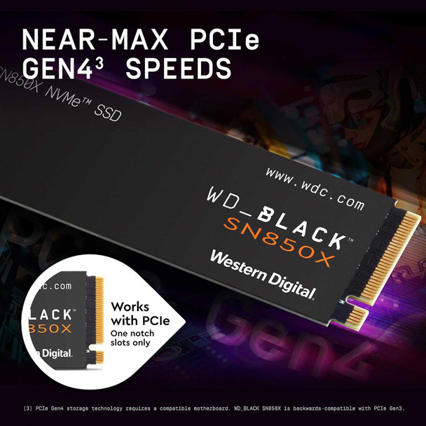 WD 1TB Black SN850X M.2 NVMe SSD, M.2 2280, PCIe4, TLC 3D NAND, R/W 7300/6300 MB/s, 800K/1,100K IOPS, No Heatsink physical WD New WDS100T2X0E MemoX