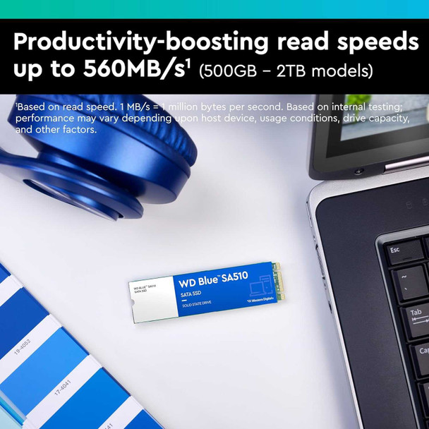 WD 500GB Blue SA510 G3 M.2 SATA SSD, M.2 2280, SATA3, R/W 560/510 MB/s, 90K/82K IOPS physical WD New WDS500G3B0B MemoX