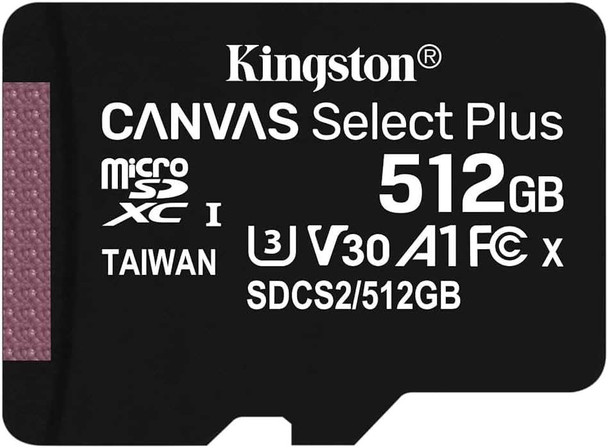 Kingston 512GB Canvas Select Plus Micro SD Card with SD Adapter, UHS-I Class 10 with A1 App Performance physical KIngston New SDCS2/512GB MemoX