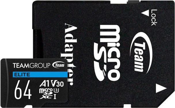 Team 64GB Elite A1 Micro SDXC Card with SD Adapter, UHS-I Class 3, U3, A1 App Performance, 100MB/s physical TEAM New TEAUSDX64GIV30A103 MemoX