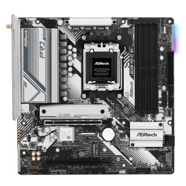 Asrock B650M PRO RS WIFI, AMD B650, AM5, Micro ATX, 4 DDR5, HDMI, DP, 2.5G LAN, Wi-Fi 6E, PCIe4, RGB, 3x M.2 physical ASROCK New B650M PRO RS WIFI MemoX