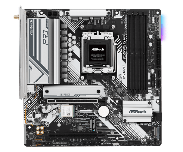 Asrock B650M PRO RS WIFI, AMD B650, AM5, Micro ATX, 4 DDR5, HDMI, DP, 2.5G LAN, Wi-Fi 6E, PCIe4, RGB, 3x M.2 physical ASROCK New B650M PRO RS WIFI MemoX