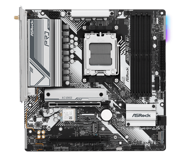 Asrock B650M PRO RS WIFI, AMD B650, AM5, Micro ATX, 4 DDR5, HDMI, DP, 2.5G LAN, Wi-Fi 6E, PCIe4, RGB, 3x M.2 physical ASROCK New B650M PRO RS WIFI MemoX
