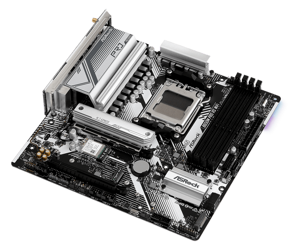 Asrock B650M PRO RS WIFI, AMD B650, AM5, Micro ATX, 4 DDR5, HDMI, DP, 2.5G LAN, Wi-Fi 6E, PCIe4, RGB, 3x M.2 physical ASROCK New B650M PRO RS WIFI MemoX