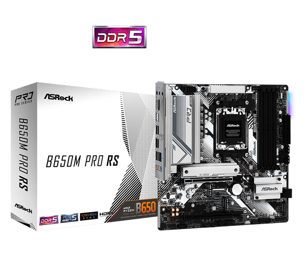 Asrock B650M PRO RS, AMD B650, AM5, Micro ATX, 4 DDR5, HDMI, DP, 2.5G LAN, PCIe4, RGB, 3x M.2