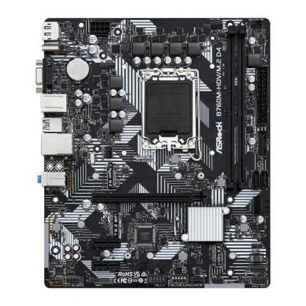 Asrock B760M-HDV/M.2 D4, Intel B760, 1700, Micro ATX, 2 DDR4, VGA, HDMI, DP, GB LAN, PCIe4, 2x M.2 physical ASROCK New B760M-HDV/M.2 D4 MemoX