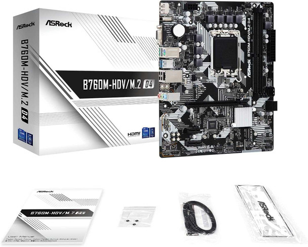 Asrock B760M-HDV/M.2 D4, Intel B760, 1700, Micro ATX, 2 DDR4, VGA, HDMI, DP, GB LAN, PCIe4, 2x M.2 physical ASROCK New B760M-HDV/M.2 D4 MemoX