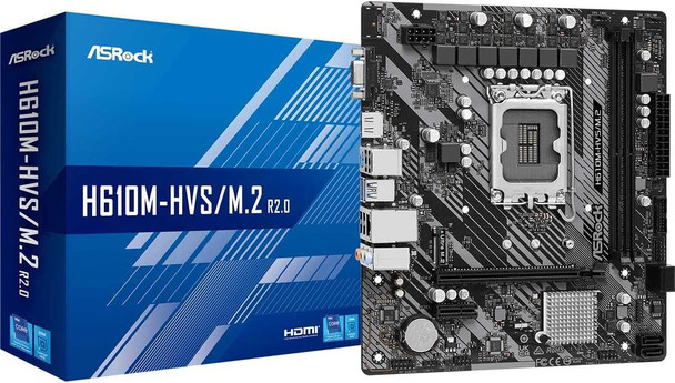 Asrock H610M-HVS/M.2 R2.0, Intel H610, 1700, Micro ATX, 2 DDR4, VGA, HDMI, PCIe4, 1x M.2 physical ASROCK New H610M-HVS/M.2 R2.0 MemoX