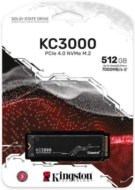  Kingston 512GB KC3000 M.2 NVMe SSD, M.2 2280, PCIe4, 3D TLC NAND, R/W 7000/3900 MB/s, 450K/900K IOPS, Aluminium Heatspreader 