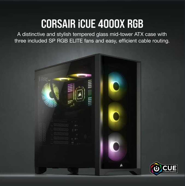 Corsair iCUE 4000X RGB Gaming Case w/ Tempered Glass Window, E-ATX, 3 x AirGuide RGB Fans, Lighting Node CORE included, USB-C, Black physical CORSAIR New CC-9011204-WW MemoX