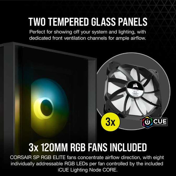 Corsair iCUE 4000X RGB Gaming Case w/ Tempered Glass Window, E-ATX, 3 x AirGuide RGB Fans, Lighting Node CORE included, USB-C, Black physical CORSAIR New CC-9011204-WW MemoX