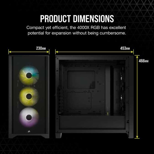 Corsair iCUE 4000X RGB Gaming Case w/ Tempered Glass Window, E-ATX, 3 x AirGuide RGB Fans, Lighting Node CORE included, USB-C, Black physical CORSAIR New CC-9011204-WW MemoX