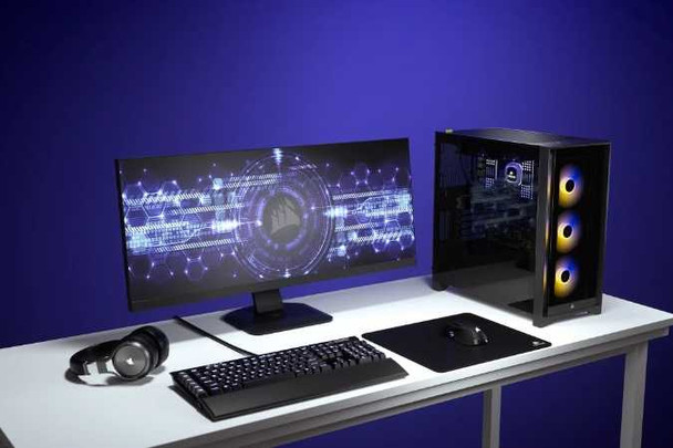 Corsair iCUE 4000X RGB Gaming Case w/ Tempered Glass Window, E-ATX, 3 x AirGuide RGB Fans, Lighting Node CORE included, USB-C, Black physical CORSAIR New CC-9011204-WW MemoX