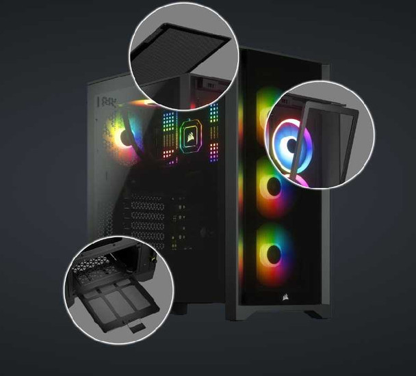 Corsair iCUE 4000X RGB Gaming Case w/ Tempered Glass Window, E-ATX, 3 x AirGuide RGB Fans, Lighting Node CORE included, USB-C, Black physical CORSAIR New CC-9011204-WW MemoX