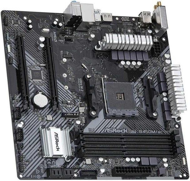 ASROCK Asrock B450M/AC R2.0, AMD B450, AM4, Micro ATX, 4 DDR4, HDMI, GB LAN, AC Wi-Fi, 1x M.2 