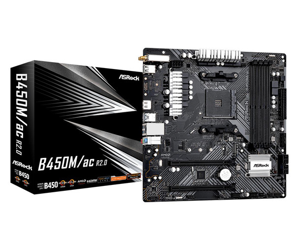 ASROCK Asrock B450M/AC R2.0, AMD B450, AM4, Micro ATX, 4 DDR4, HDMI, GB LAN, AC Wi-Fi, 1x M.2 
