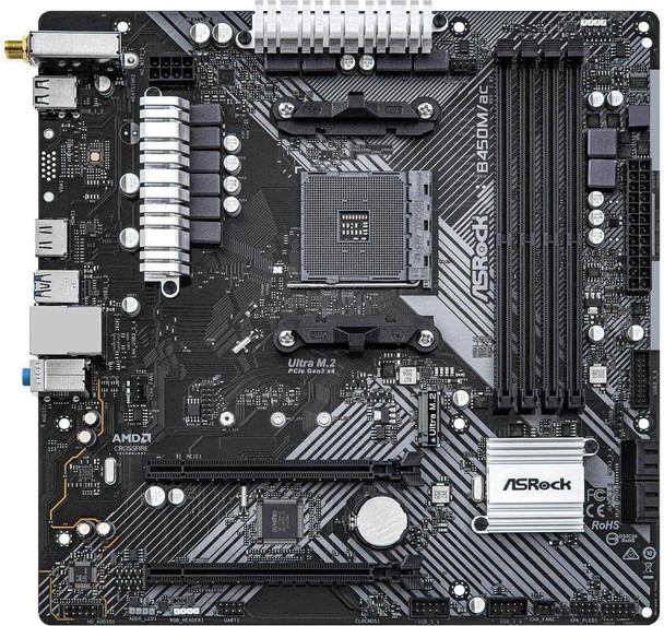 ASROCK Asrock B450M/AC R2.0, AMD B450, AM4, Micro ATX, 4 DDR4, HDMI, GB LAN, AC Wi-Fi, 1x M.2 